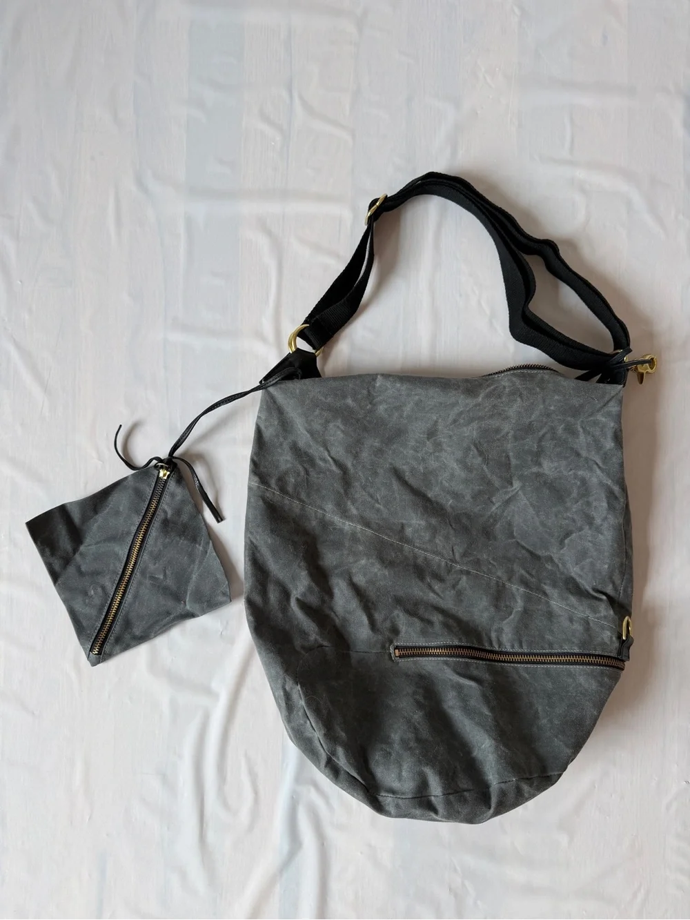 Henry Liz Slate Gray Waxed Canvas Bedford Convertible Tote Backpack and Pouch